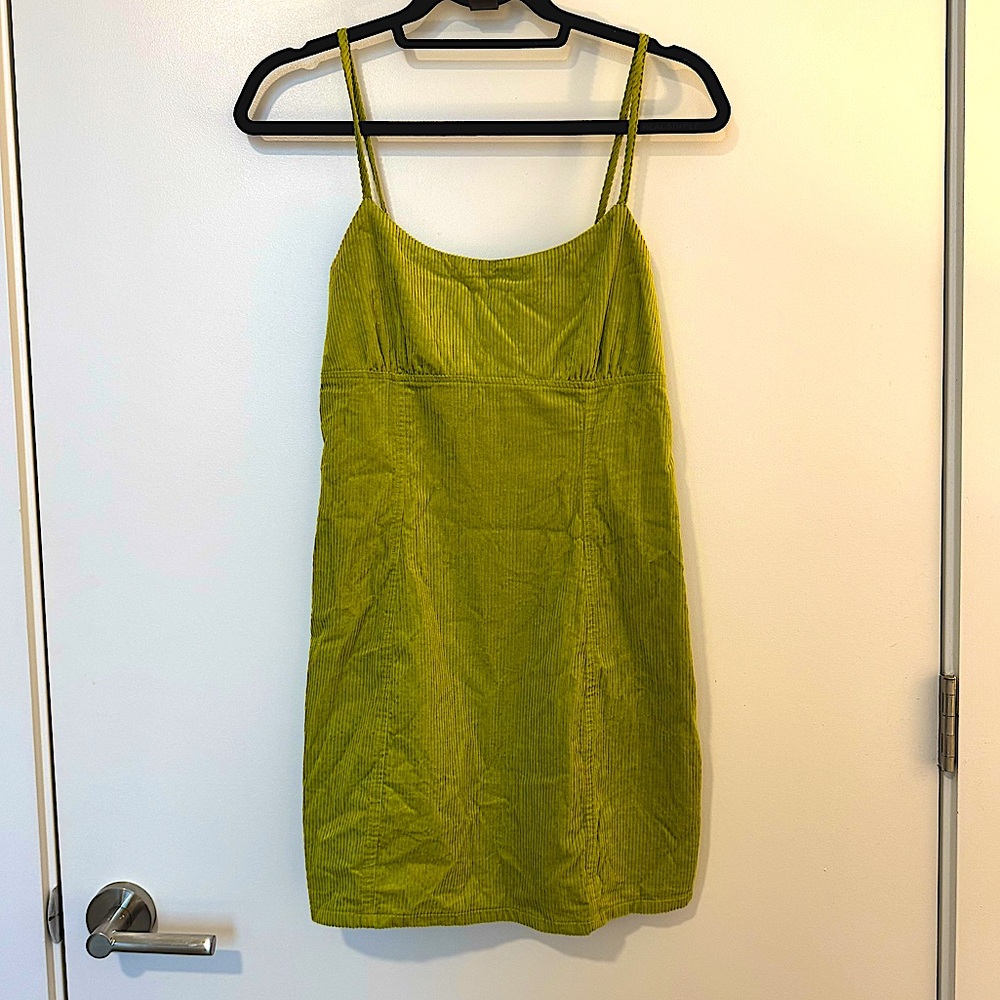 Chartreuse green corduroy mini dress